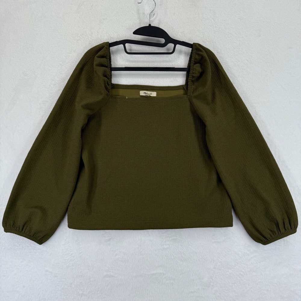 Madewell Womens Top Olive Green Square Neck Long Sleeve Textured Blouse Small